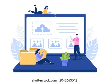 Upload Image Background of Online Devices Information and Data to Social Networks with Cloud Service or Loading Concept Vector Illustration