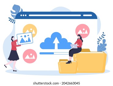 Upload Image Background of Online Devices Information and Data to Social Networks with Cloud Service or Loading Concept Vector Illustration