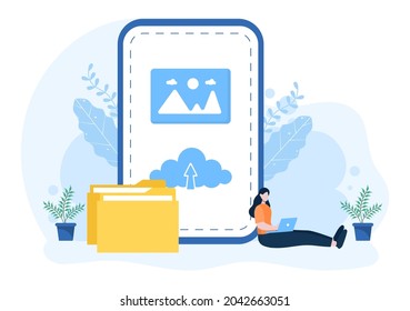 Upload Image Background of Online Devices Information and Data to Social Networks with Cloud Service or Loading Concept Vector Illustration