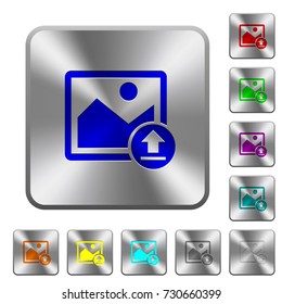 Upload image engraved icons on rounded square glossy steel buttons