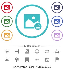 Cargar iconos de color plano de imagen en contornos de forma circular. 12 íconos adicionales incluidos.