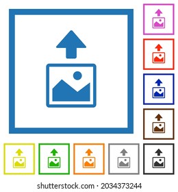 Cargar iconos de color plano de imagen en marcos cuadrados sobre fondo blanco