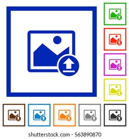 Upload image flat color icons in square frames on white background