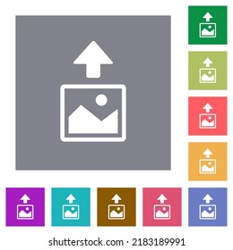 Upload image flat icons on simple color square backgrounds