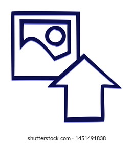 Upload Image. Hand Drawn Icon with Blue Ballpoint Pen Style.