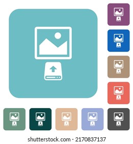 Upload image from hard disk white flat icons on color rounded square backgrounds
