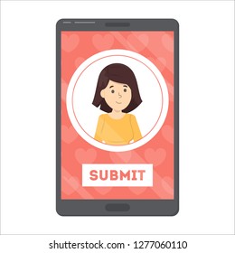 Upload image on the website or mobile app. Dating site in the internet. Add content and share photo in blog. Isolated flat vector illustration