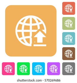 Upload to internet flat icons on rounded square vivid color backgrounds.