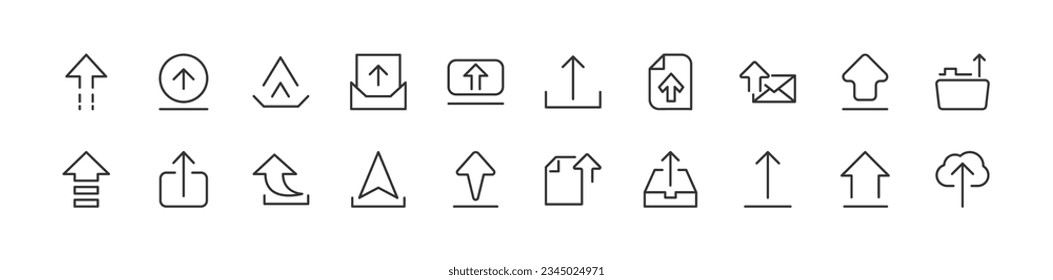 upload line icon set with editable stroke. Outline collection of vector objects. Premium icon pack