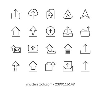 upload line icon set with editable stroke. Outline collection of vector objects. Premium icon pack