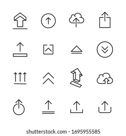 Upload line icons set. Stroke vector elements for trendy design. Simple pictograms for mobile concept and web apps. Vector line icons isolated on a white background. 
