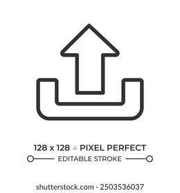 Upload linear icon. Upward arrow. User interface button. Data transfer and management. Files transfer. Thin line illustration. Contour symbol. Vector outline drawing. Editable stroke