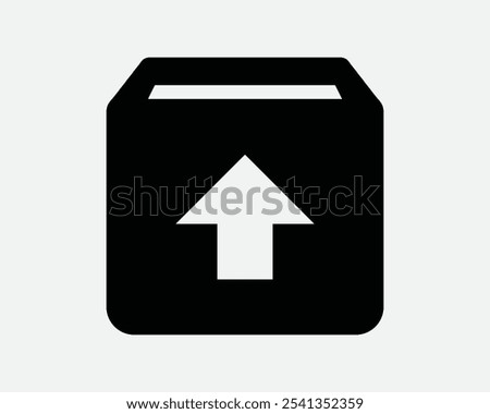 Upload Up Load Storage Box File Folder Organization Organize Store Archive Arrow Point Send Parcel Deliver Sign Icon Shape Outline Black White Vector