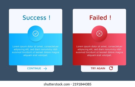 upload message popup window ui design with button for mobile and web. success and error popup notifications. Vector EPS 10
