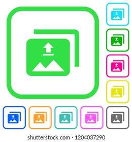 Upload multiple images vivid colored flat icons in curved borders on white background