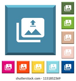 Upload multiple images white icons on edged square buttons in various trendy colors