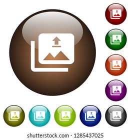 Upload multiple images white icons on round color glass buttons