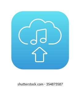 Subir el icono de la línea de música para web, móviles e infografías. Icono de blanco vector en el cuadrado de gradiente azul con esquinas redondeadas aisladas en fondo blanco.