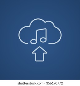 Upload music line icon for web, mobile and infographics. Vector light blue icon isolated on blue background.