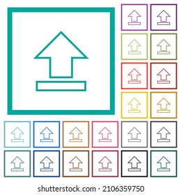 Upload outline flat color icons with quadrant frames on white background