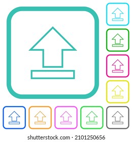 Upload outline vivid colored flat icons in curved borders on white background