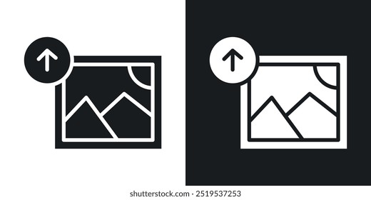 Upload photo icon icons in black and white filled style