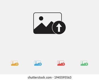 Upload photo icon. Upload image icon. Picture upload icon. Photo image upload. Vector illustration icon. Set of colorful flat design icons