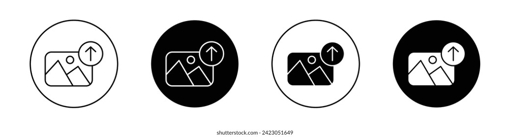 Upload Photo Icon Set. Image Picture and Camera Vector symbol in a black filled and outlined style. Digital Sharing Sign