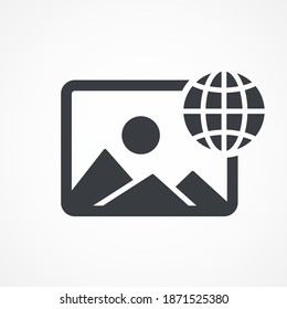 Upload photo. Single flat icon. Globe, World icon