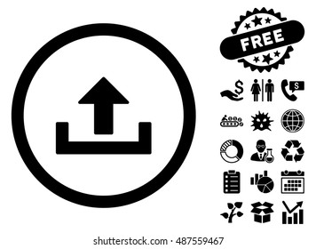 Upload pictograph with free bonus design elements. Vector illustration style is flat iconic symbols, black color, white background.