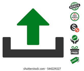 Upload pictograph with free bonus images. Vector illustration style is flat iconic symbols, green and gray colors, white background.