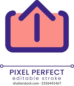 Subir el icono RGB de color perfecto para píxeles. Enviar archivo digital a través de messenger. Elemento de línea simple rellenado. GUI, diseño UX para aplicación móvil. Pictograma aislado del vector. Trazo editable. Fuente de Poppins utilizada