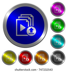 Upload playlist icons on round luminous coin-like color steel buttons
