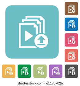 Upload playlist white flat icons on color rounded square backgrounds