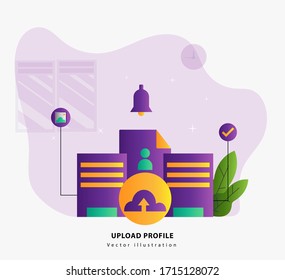 Upload profile illustration concept. The modern flat design concept of web page design. Registration Concept. working on a landing page. Edit your profile. Conceptual illustration.