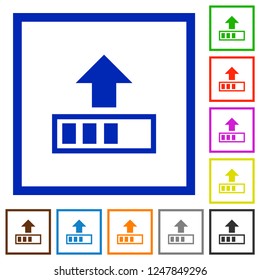 Upload in progress flat color icons in square frames on white background