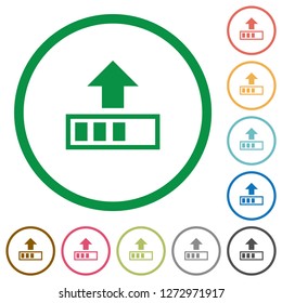 Upload in progress flat color icons in round outlines on white background
