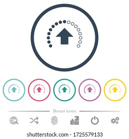 Upload in progress flat color icons in round outlines. 6 bonus icons included.