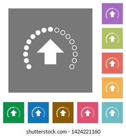 Upload in progress flat icons on simple color square backgrounds