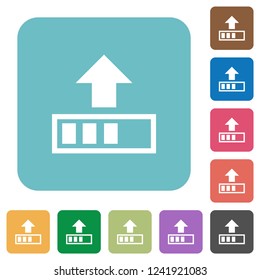 Upload in progress white flat icons on color rounded square backgrounds