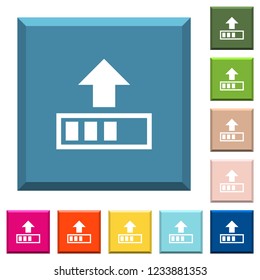 Upload in progress white icons on edged square buttons in various trendy colors