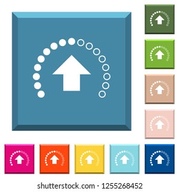 Upload in progress white icons on edged square buttons in various trendy colors