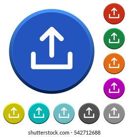 Upload round color beveled buttons with smooth surfaces and flat white icons