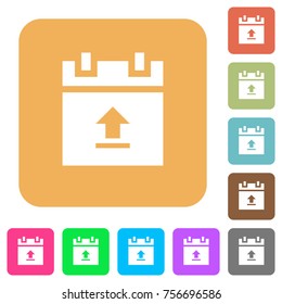 Upload schedule data flat icons on rounded square vivid color backgrounds.