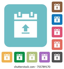 Upload schedule data white flat icons on color rounded square backgrounds