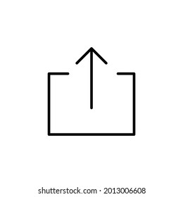 Upload send or unload line icon in black, isolated on white background. Flat design. Trendy outline logo for app, graphic design, infographic, web, ui, ux, gui, element, dev, logotype. Vector EPS 10