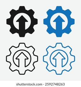 Upload Settings Icons. Cloud Upload Configuration Symbols. Upload Gear Adjustment Icons.