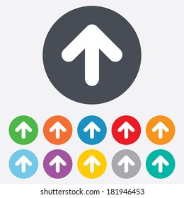 Upload sign icon. Upload button. Load symbol. Round colourful 11 buttons. Vector