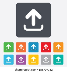 Upload sign icon. Upload button. Load symbol. Rounded squares 11 buttons. Vector
