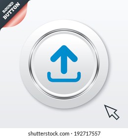 Upload sign icon. Upload button. Load symbol. White button with metallic line. Modern UI website button with mouse cursor pointer. Vector
